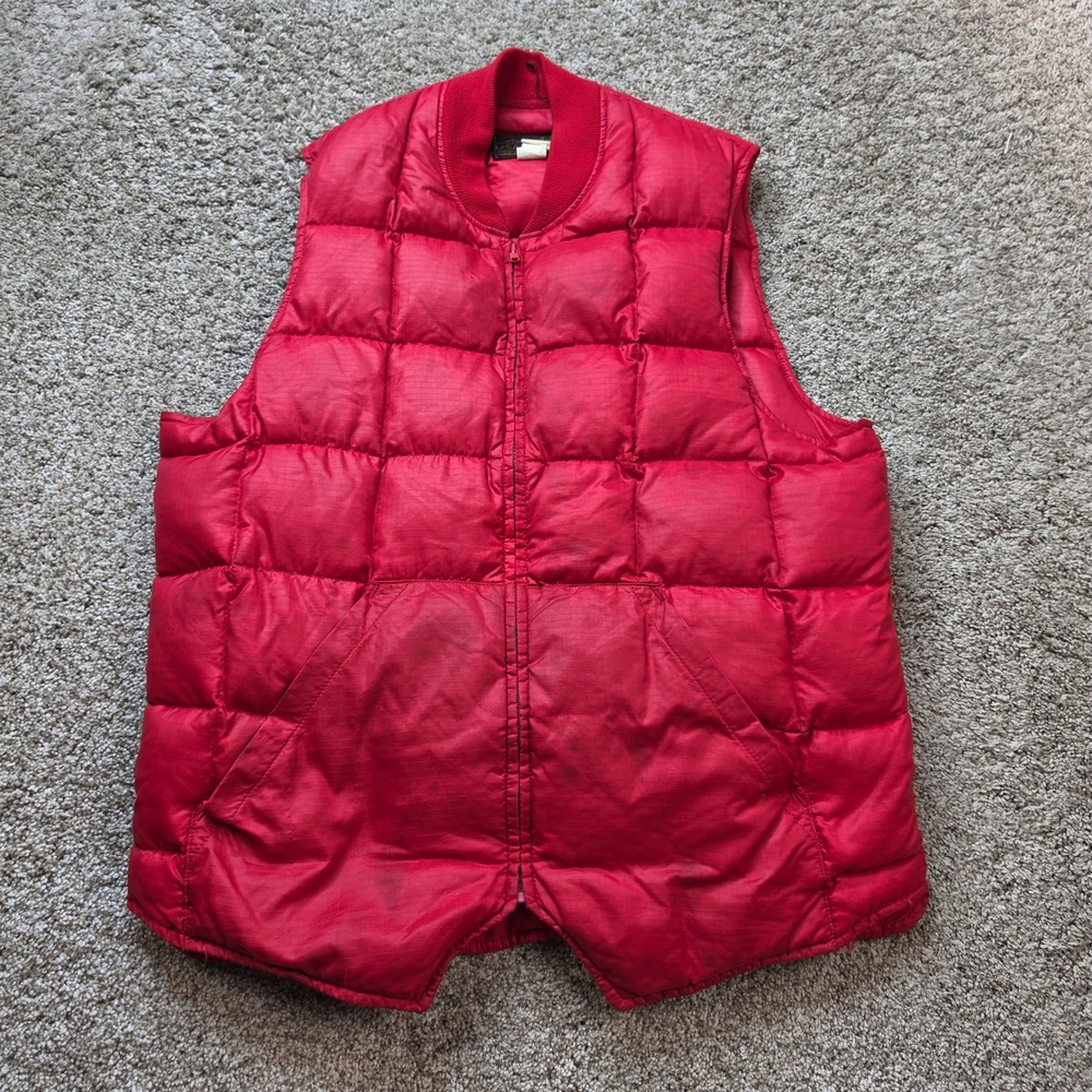 VINTAGE Eddie Bauer Goose Down Puffer Vest Mens L Red Ripstop‎ Quilted Gorpcore